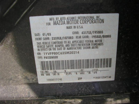 03 04 05 06 07 08 MAZDA 6 L. REAR SIDE DOOR 1564010