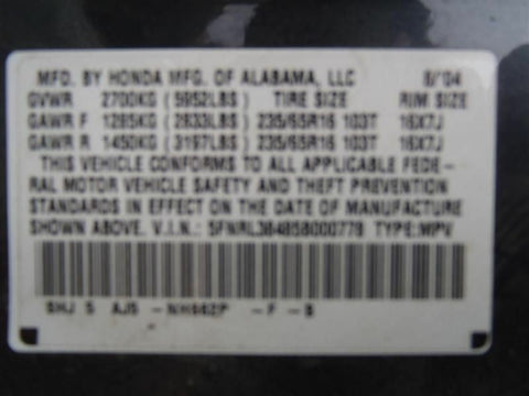 Air Cleaner 3.5L Fits 0506 ODYSSEY 1643010