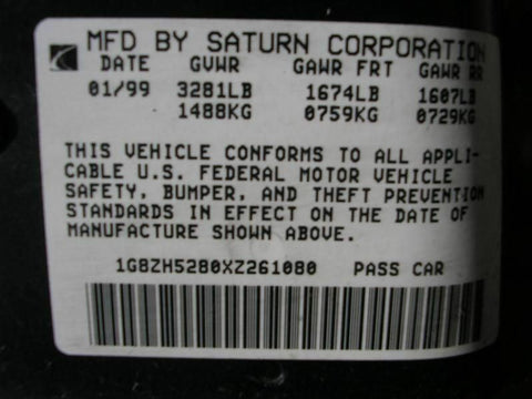 9599 00 01 02 SATURN S SERIES SEDAN STEERING GEAR/RACK 1816380