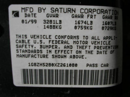 96 97 98 99 SATURN S SERIES SEDAN POWER STEERING PUMP 1490120